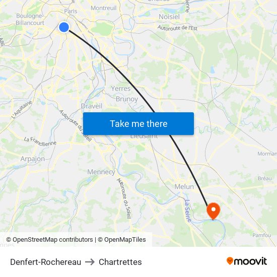 Denfert-Rochereau to Chartrettes map