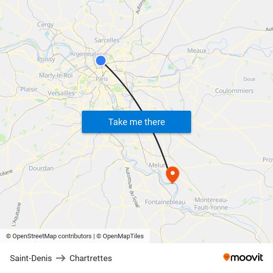 Saint-Denis to Chartrettes map