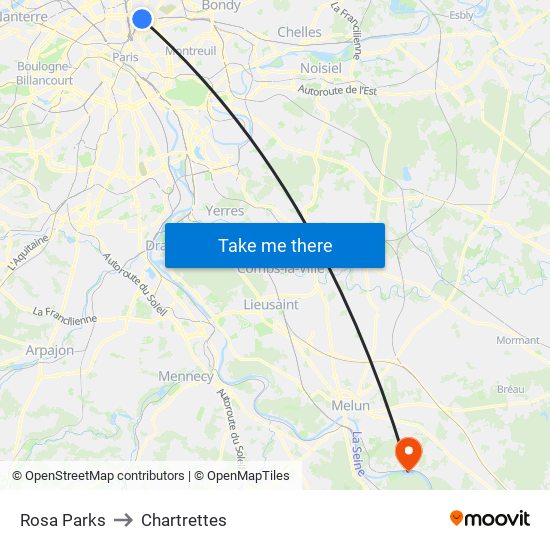 Rosa Parks to Chartrettes map