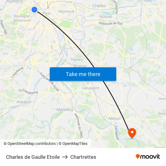 Charles de Gaulle Etoile to Chartrettes map