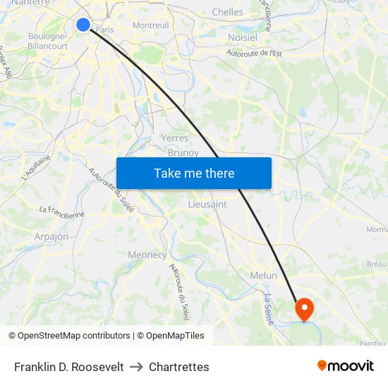 Franklin D. Roosevelt to Chartrettes map