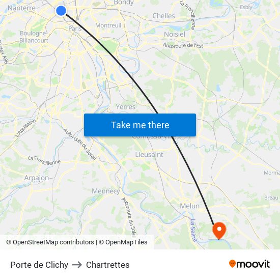 Porte de Clichy to Chartrettes map