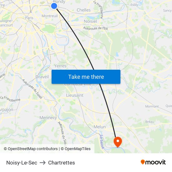 Noisy-Le-Sec to Chartrettes map
