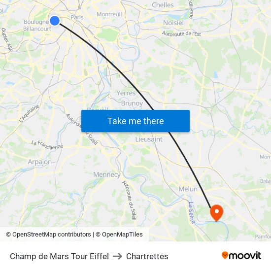 Champ de Mars Tour Eiffel to Chartrettes map