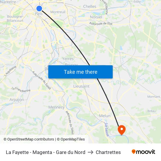 La Fayette - Magenta - Gare du Nord to Chartrettes map