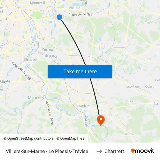 Villiers-Sur-Marne - Le Plessis-Trévise RER to Chartrettes map