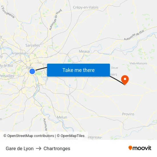Gare de Lyon to Chartronges map