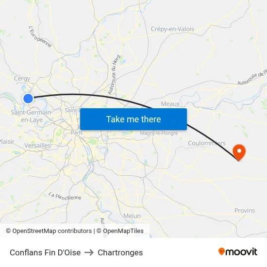 Conflans Fin D'Oise to Chartronges map