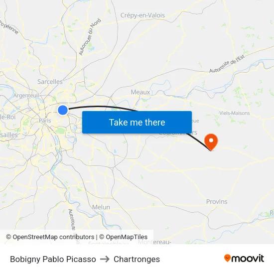 Bobigny Pablo Picasso to Chartronges map