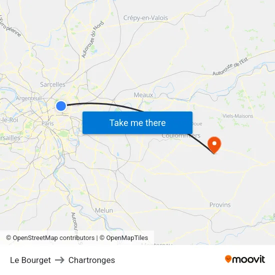 Le Bourget to Chartronges map