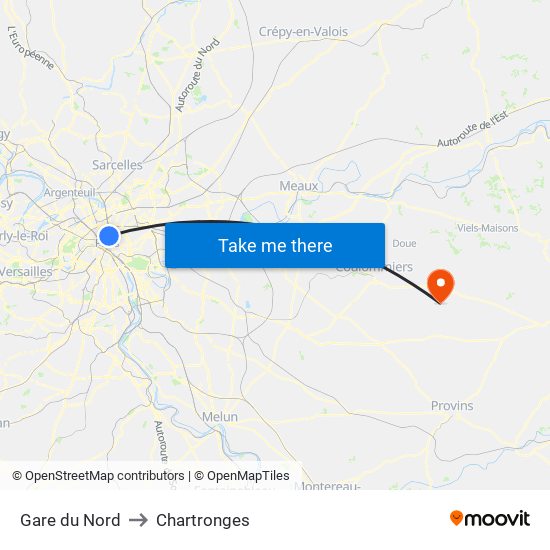 Gare du Nord to Chartronges map