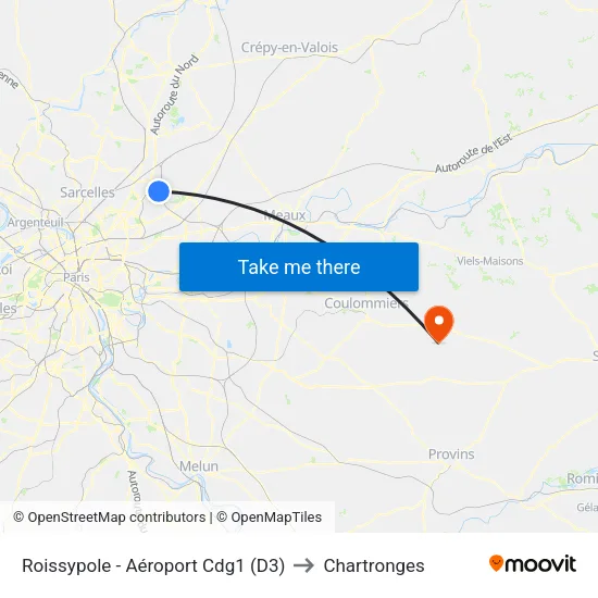 Roissypole - Aéroport Cdg1 (D3) to Chartronges map