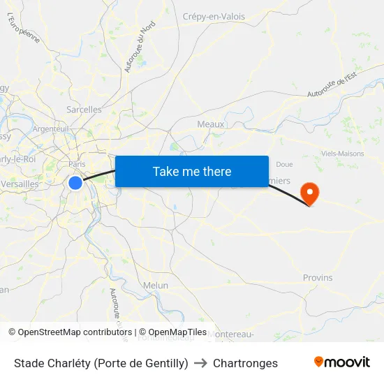 Stade Charléty (Porte de Gentilly) to Chartronges map