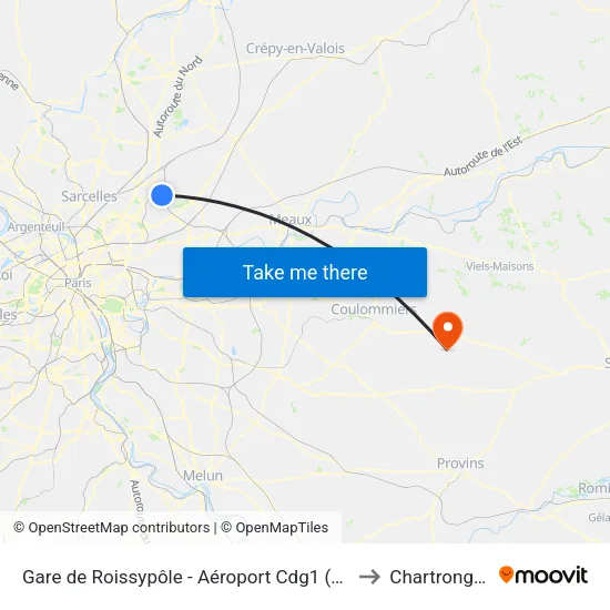 Gare de Roissypôle - Aéroport Cdg 1 (Terminal 3) (G2) to Chartronges map