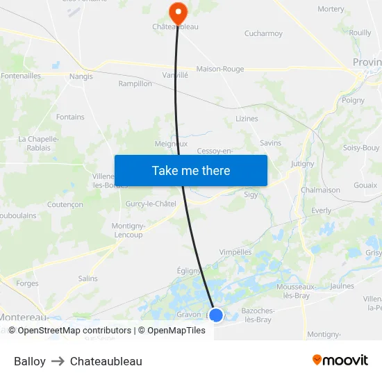 Balloy to Chateaubleau map