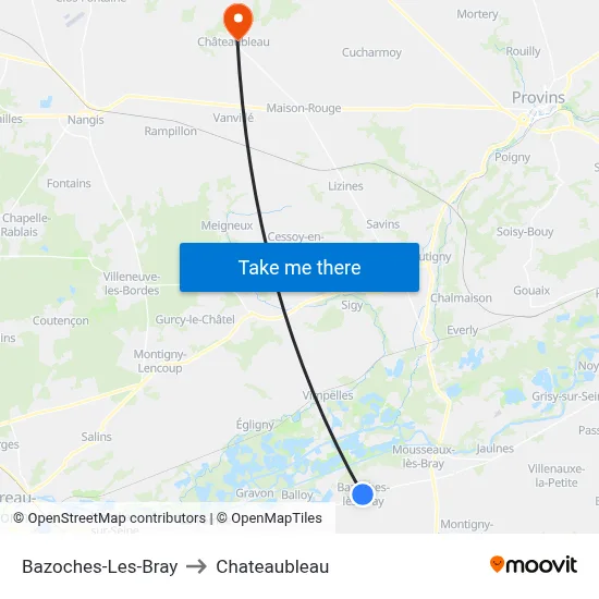 Bazoches-Les-Bray to Chateaubleau map
