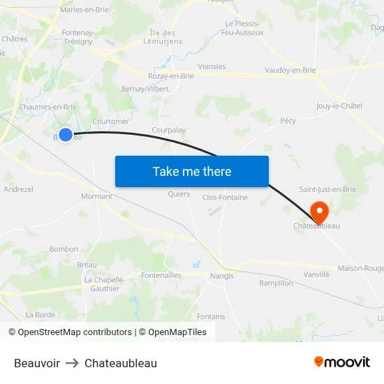 Beauvoir to Chateaubleau map