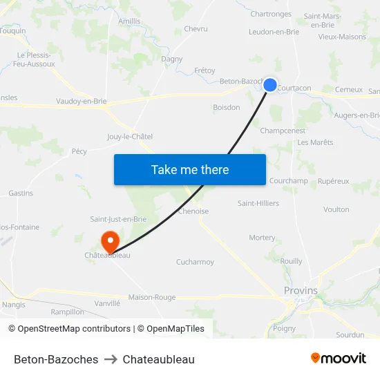 Beton-Bazoches to Chateaubleau map