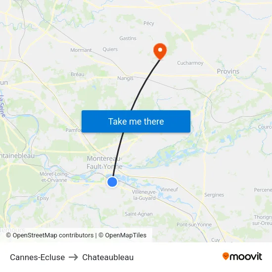 Cannes-Ecluse to Chateaubleau map