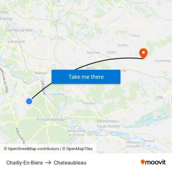 Chailly-En-Biere to Chateaubleau map