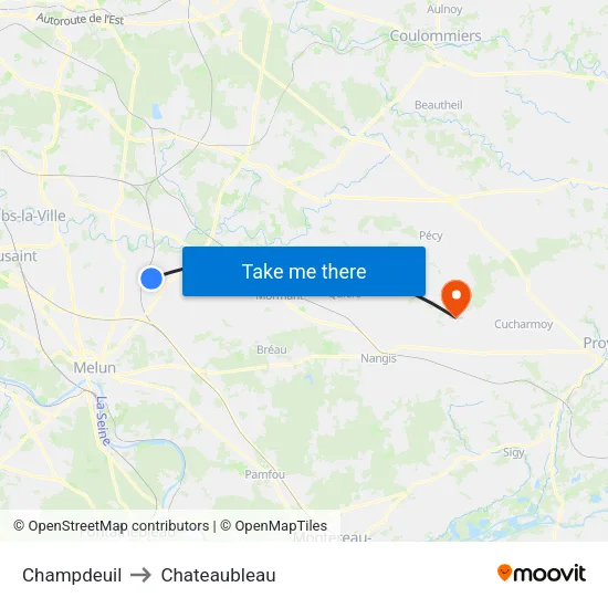 Champdeuil to Chateaubleau map