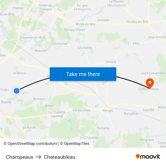 Champeaux to Chateaubleau map
