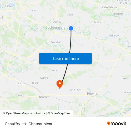 Chauffry to Chateaubleau map