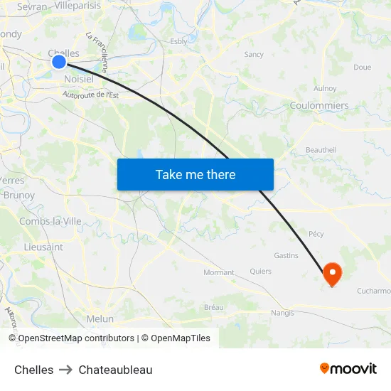 Chelles to Chateaubleau map