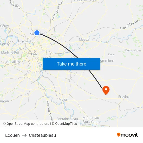 Ecouen to Chateaubleau map