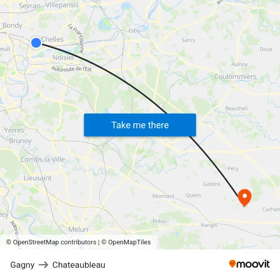 Gagny to Chateaubleau map