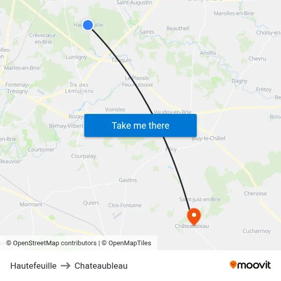 Hautefeuille to Chateaubleau map