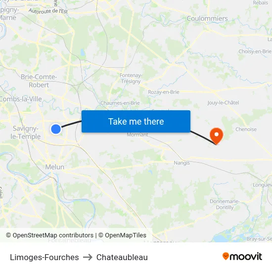 Limoges-Fourches to Chateaubleau map