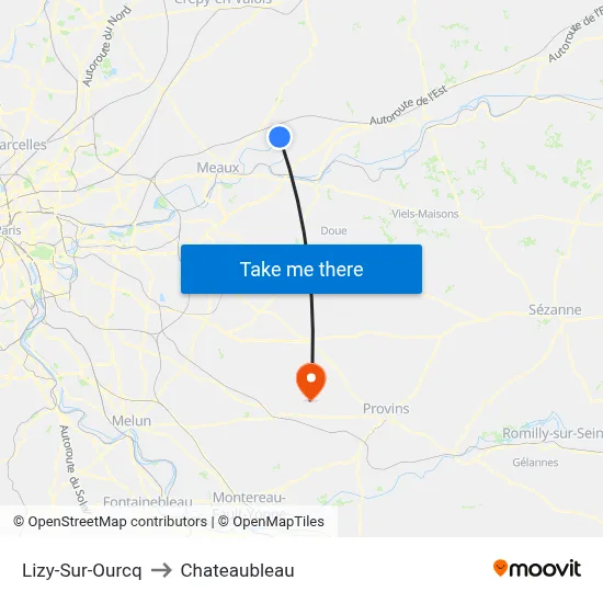 Lizy-Sur-Ourcq to Chateaubleau map