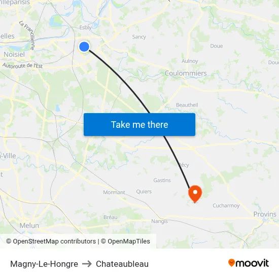 Magny-Le-Hongre to Chateaubleau map