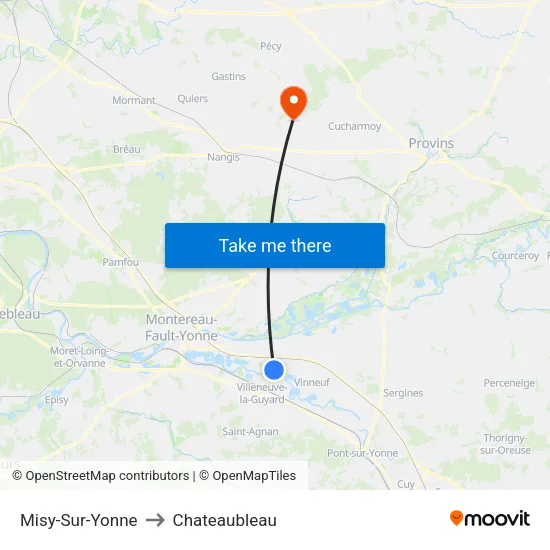 Misy-Sur-Yonne to Chateaubleau map