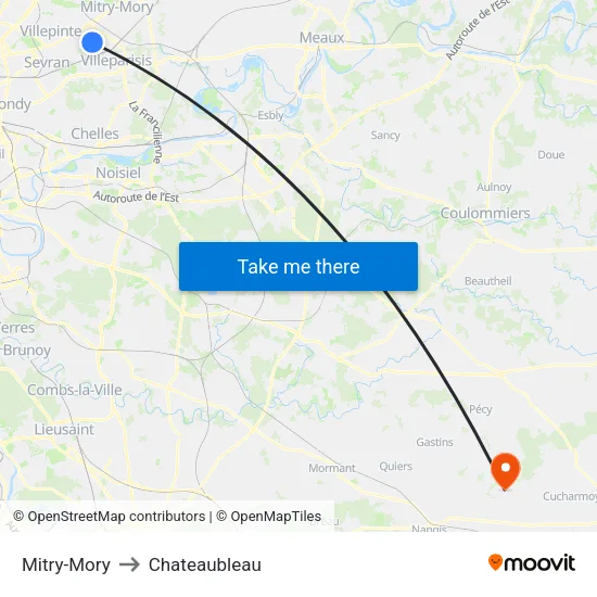 Mitry-Mory to Chateaubleau map