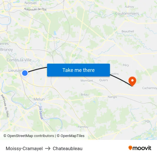 Moissy-Cramayel to Chateaubleau map