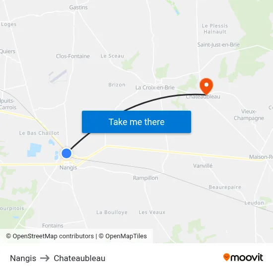 Nangis to Chateaubleau map