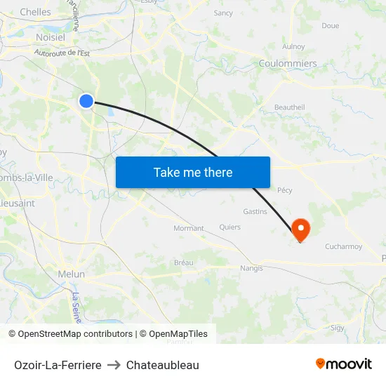 Ozoir-La-Ferriere to Chateaubleau map