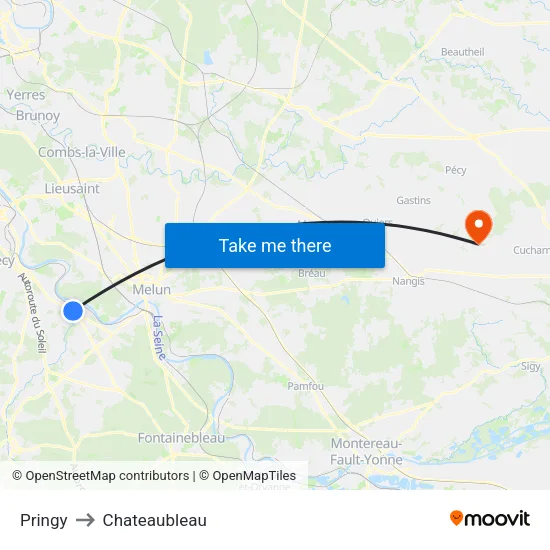 Pringy to Chateaubleau map