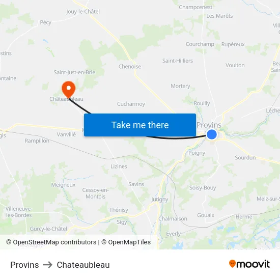 Provins to Chateaubleau map