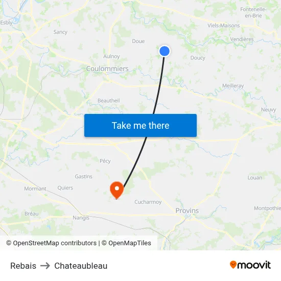 Rebais to Chateaubleau map