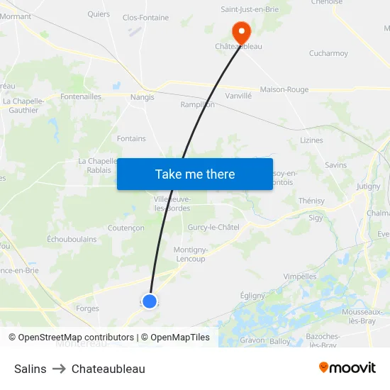 Salins to Chateaubleau map