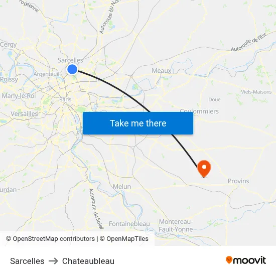 Sarcelles to Chateaubleau map
