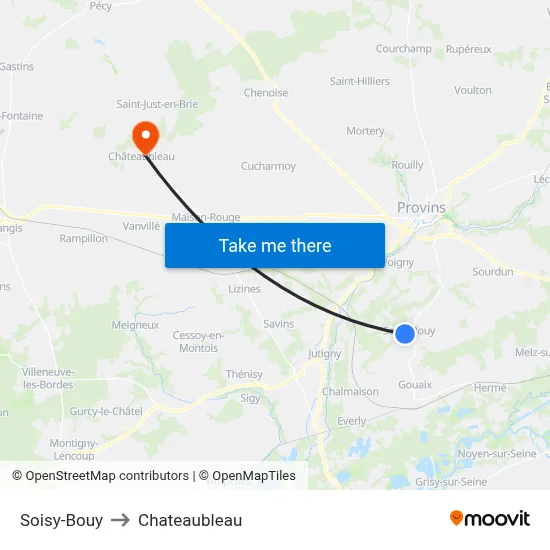 Soisy-Bouy to Chateaubleau map