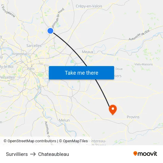 Survilliers to Chateaubleau map