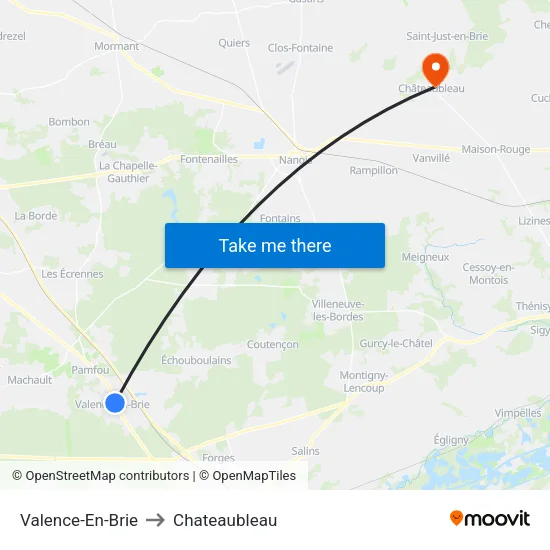 Valence-En-Brie to Chateaubleau map