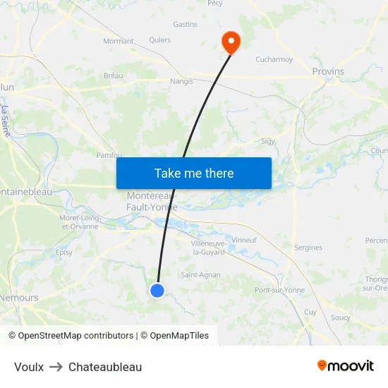 Voulx to Chateaubleau map