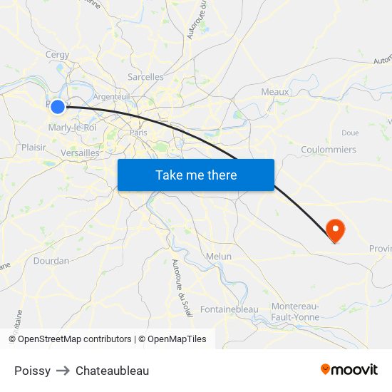 Poissy to Chateaubleau map