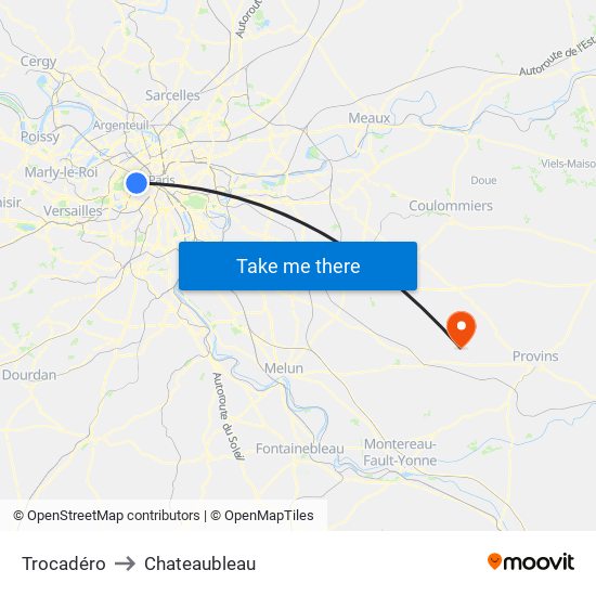 Trocadéro to Chateaubleau map